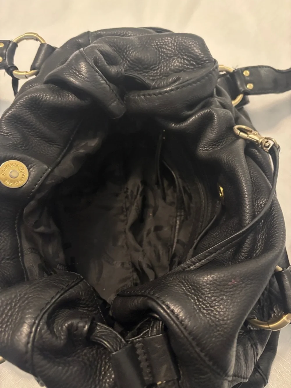 VTG Michael Kors Black Pebble Leather Shoulder Satchel w/Gold accents pockets - Picture 8 of 11